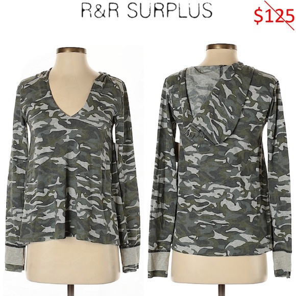 R&R Surplus Tops - NWOT R&R Surplus Pullover Camo Hoodie w Thumbholes